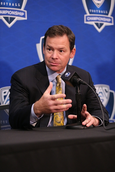 121129 Pac-12 Fri SA-024.JPG - Nov 29, 2012; Stanford, CA, USA; UCLA coach Jim Mora at the press conference prior to the 2012 Pac-12 championship at Stanford Stadium.